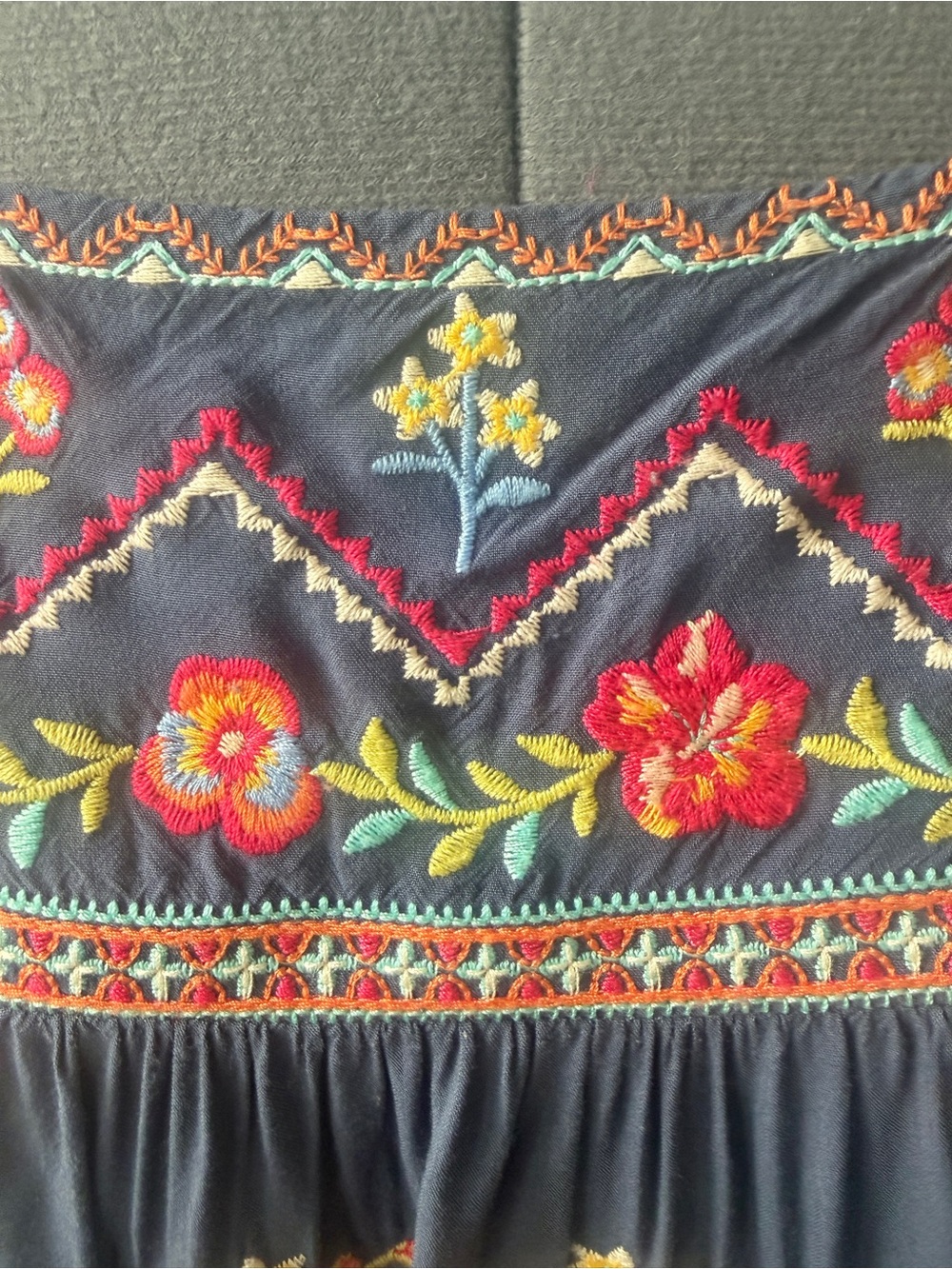 Savannah Jane Sz Medium Slate Blue Floral Embroidered Peasant Top - Picture 3 of 16